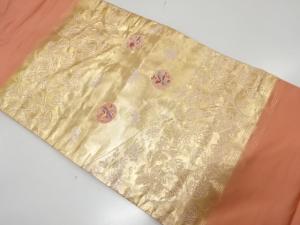 花喰い鳥に蝶・花唐草模様織り出し　名古屋帯
